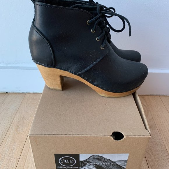 No6 High Heel Lace Up Ankle Clog Boots / BLACK / Size 37 - Picture 2 of 6